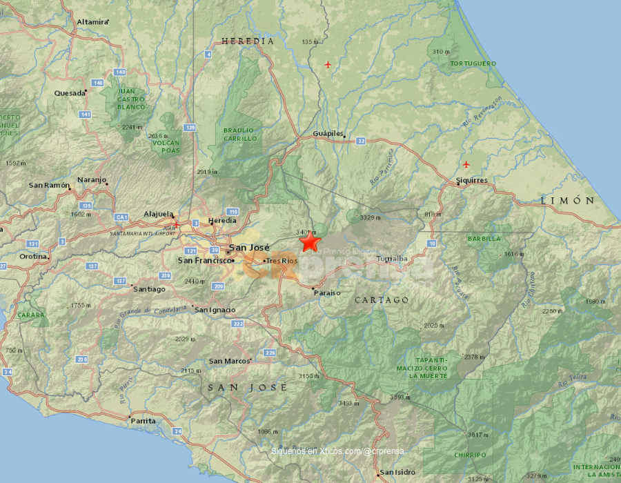 Mapa del sismo reportado por OVSICORI