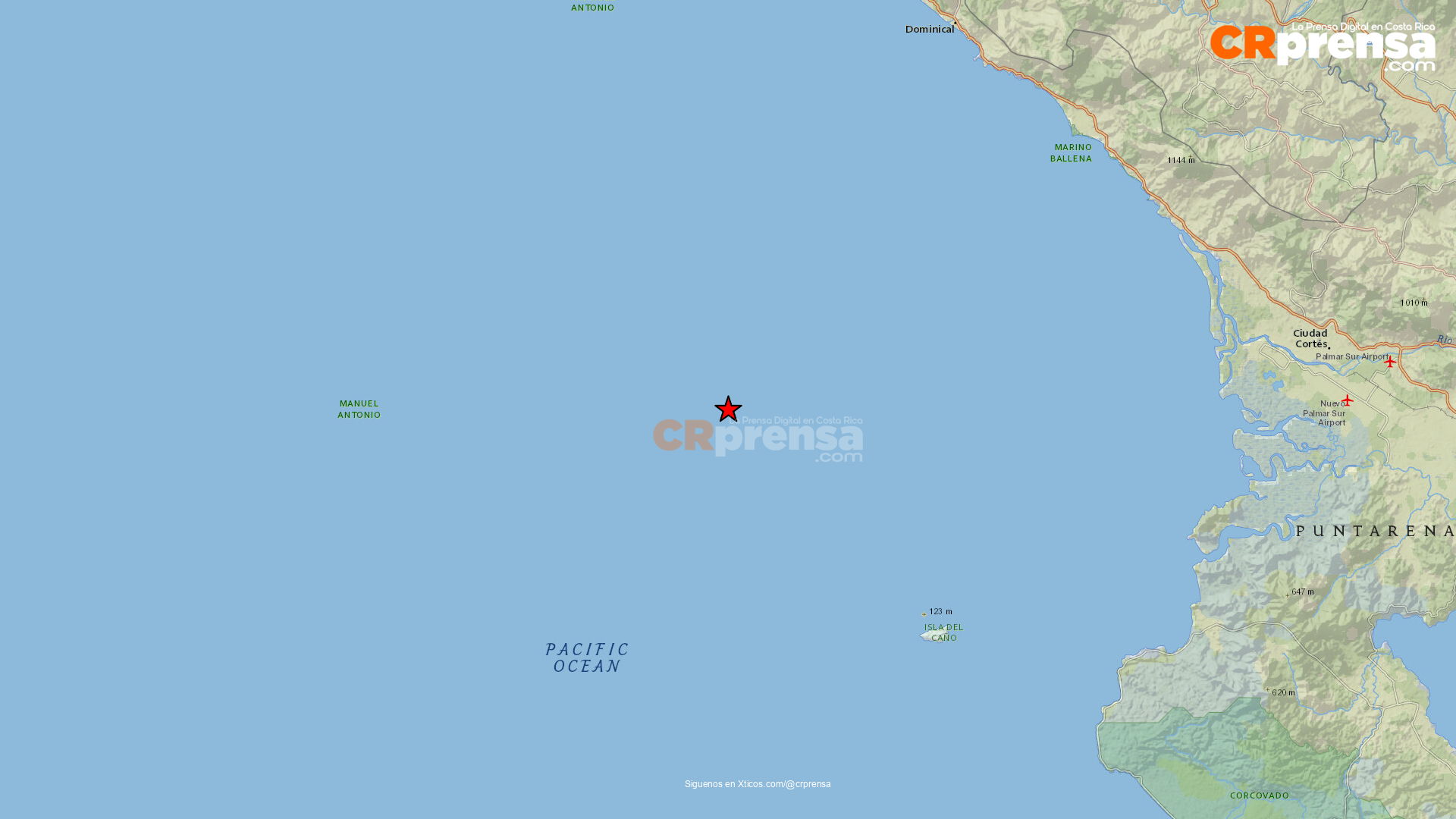 Mapa del sismo reportado por OVSICORI