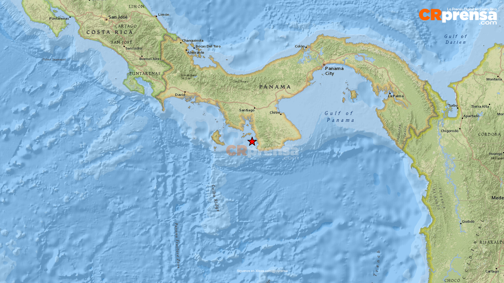 Mapa del sismo reportado por OVSICORI