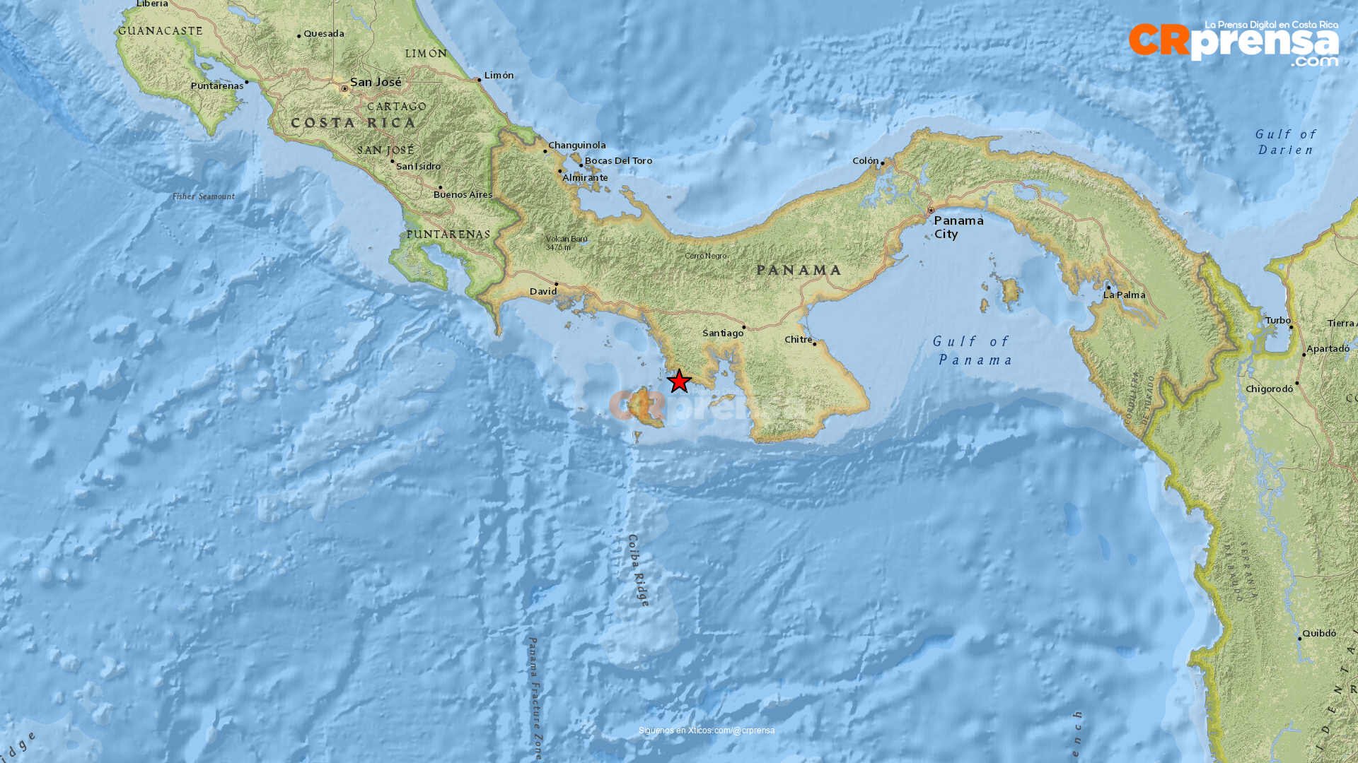 Mapa del sismo reportado por OVSICORI