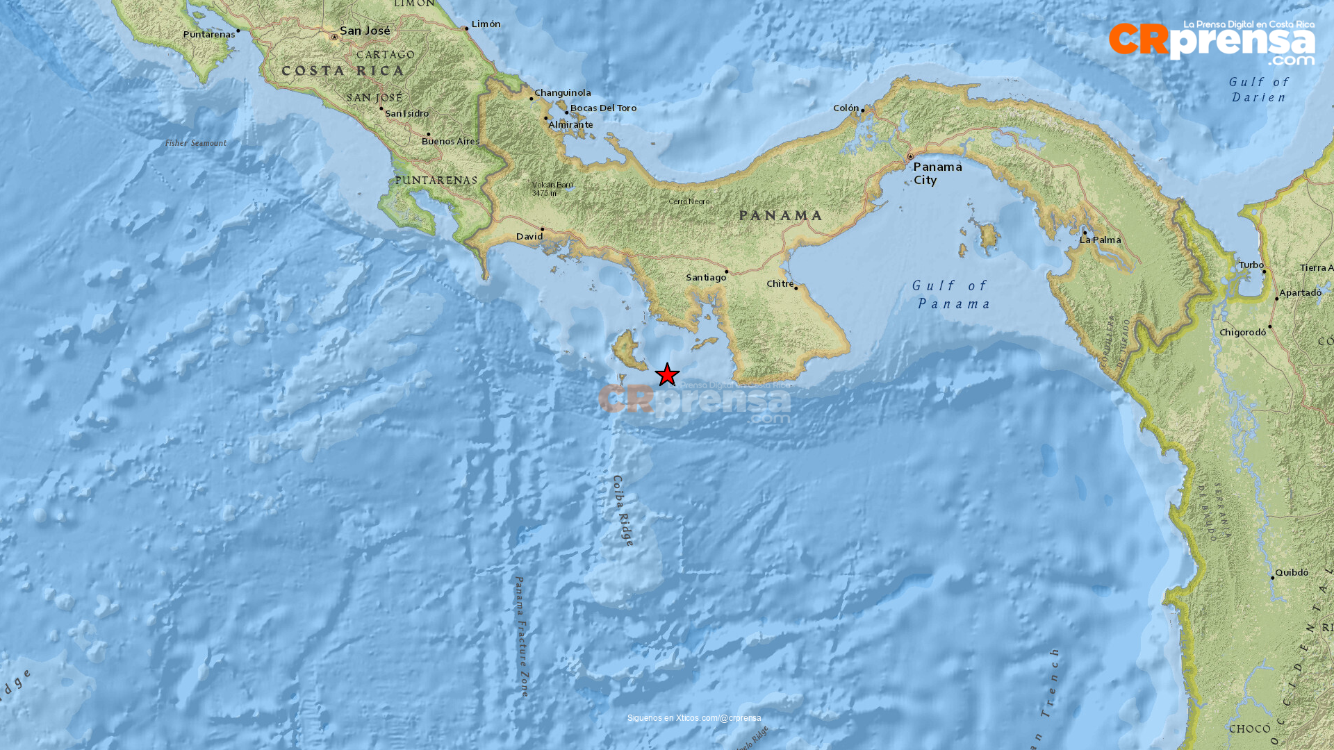 Mapa del sismo reportado por OVSICORI