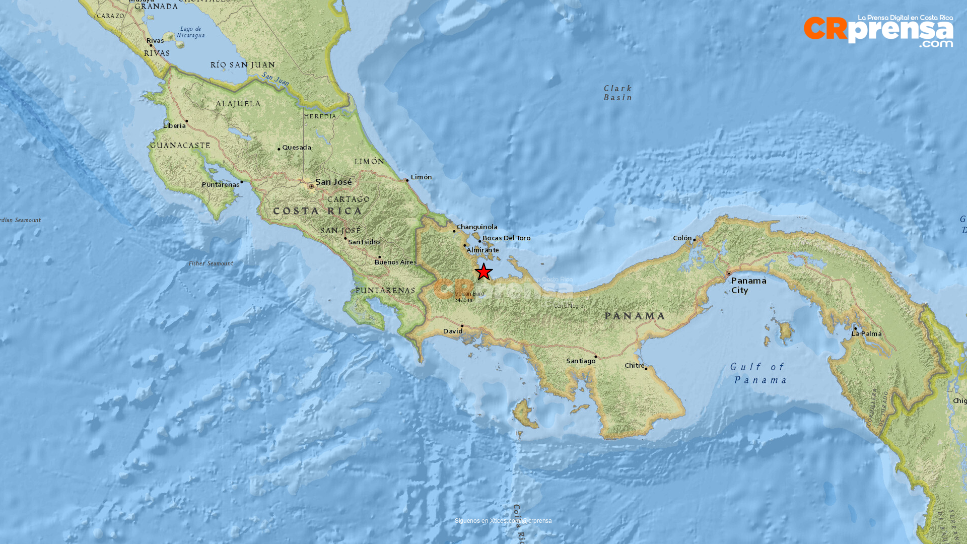 Mapa del sismo reportado por OVSICORI