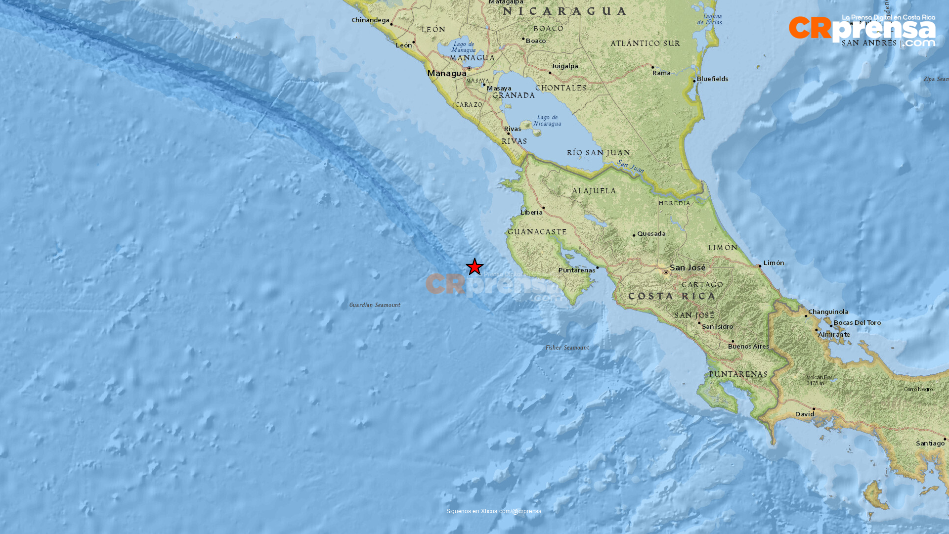 Mapa del sismo reportado por OVSICORI