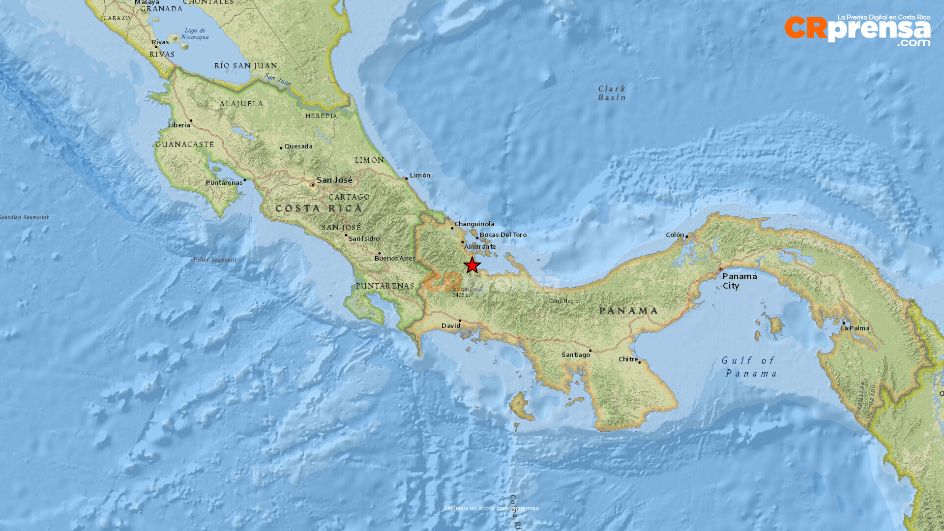 Mapa del sismo reportado por OVSICORI
