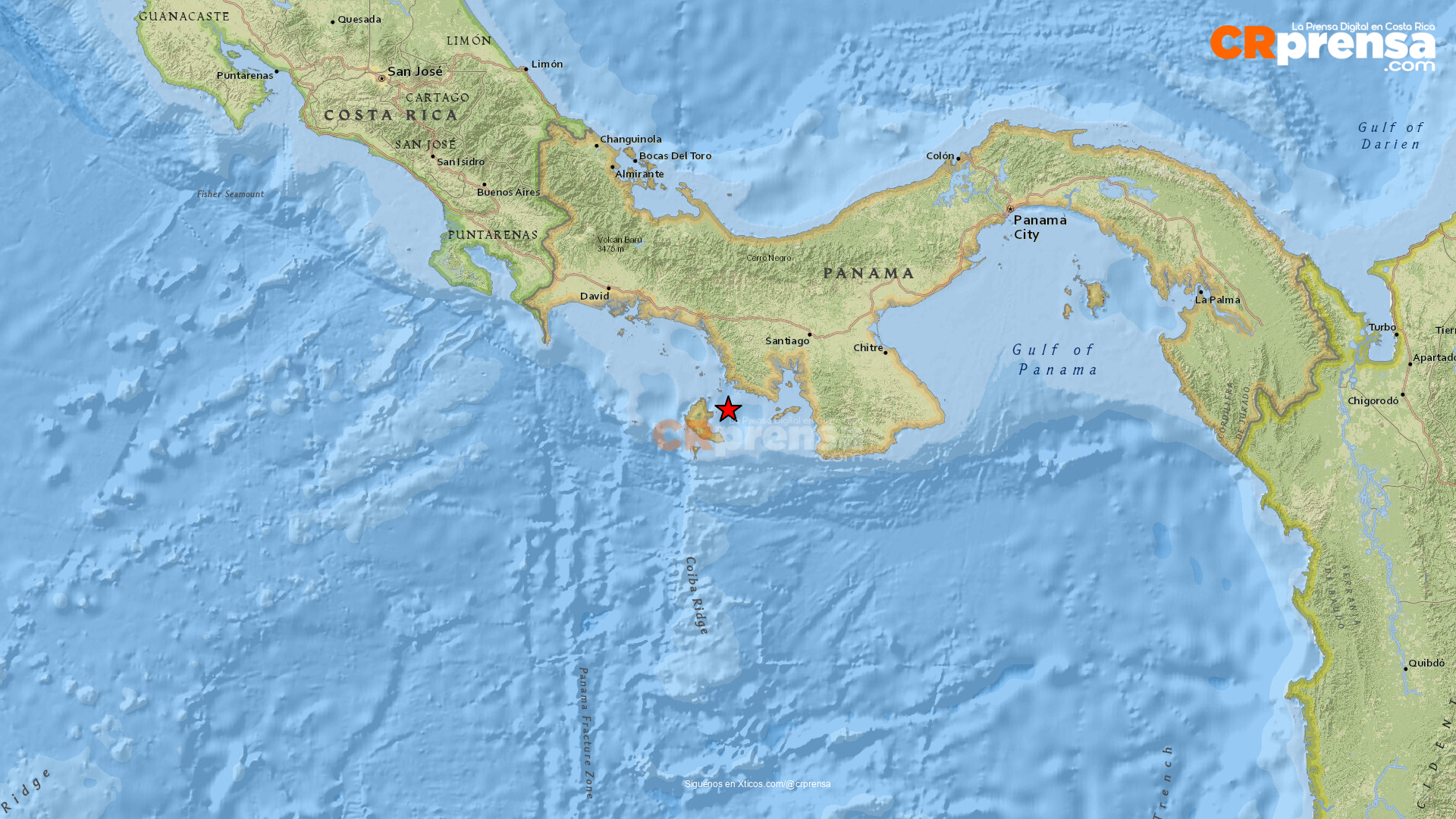 Mapa del sismo reportado por OVSICORI