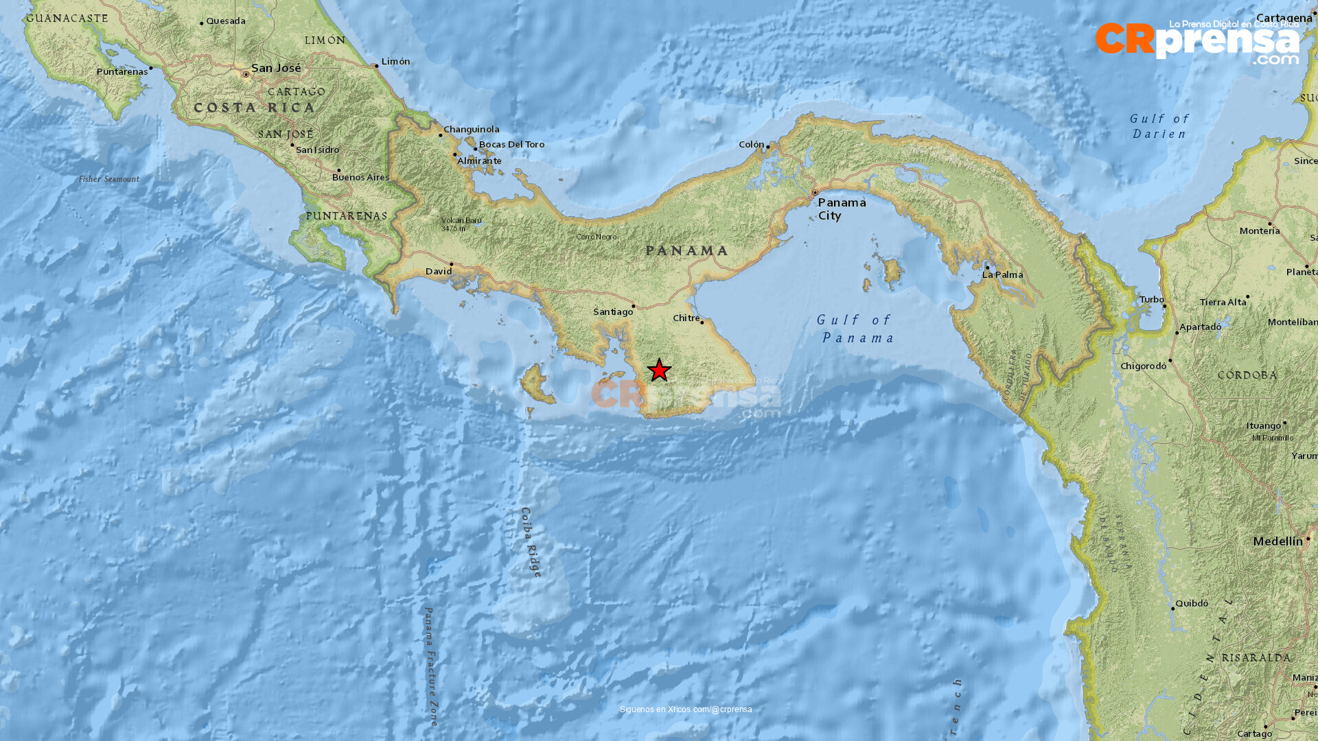 Mapa del sismo reportado por la RSN