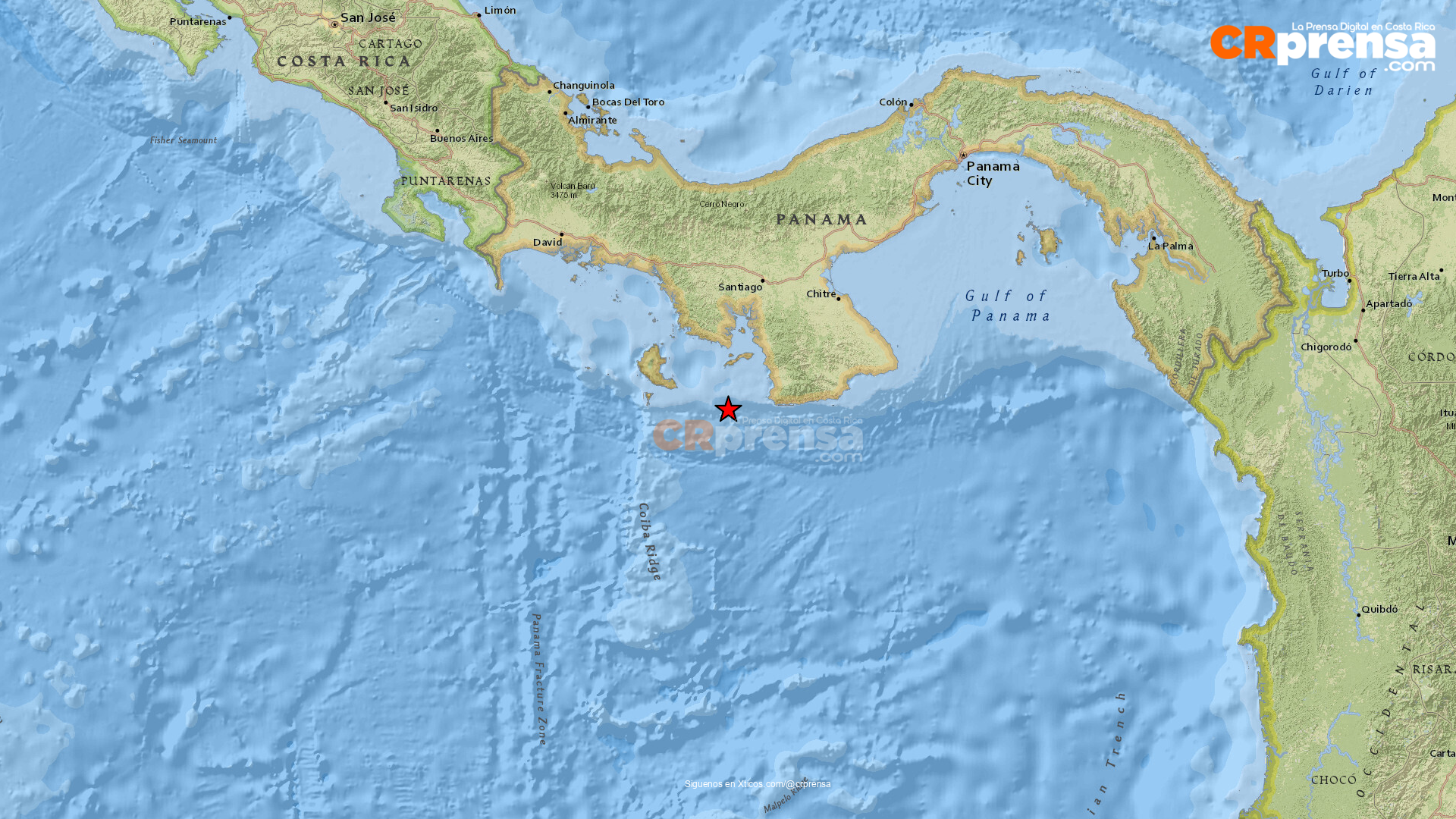 Mapa del sismo reportado por la RSN