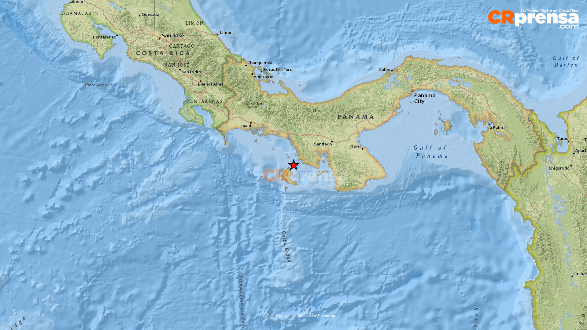 Mapa del sismo reportado por la RSN
